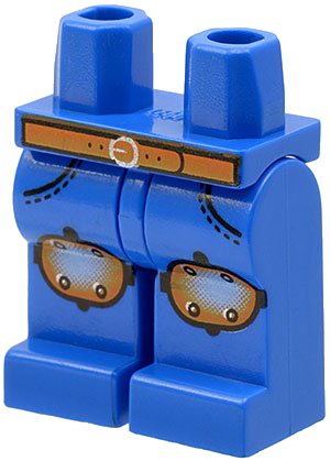 LEGO onderdeel Hips and Legs with Xtreme Stunts Silver Knee Pads, Brown Belt Pattern (Pepper) (970c00pb0010)