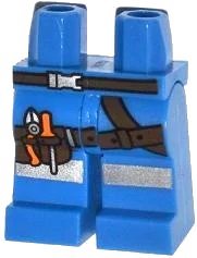 LEGO part Hips and Legs with Dark Brown Tool Belt with Pliers and Screwdriver and Silver Reflective Stripes Pattern 970c00pb0295