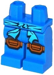 LEGO part Hips and Legs with Medium Azure Sash and Medium Nougat Knee Pads Pattern 970c00pb0401