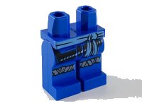 LEGO part Hips and Legs with Medium Blue Sash, Dark Bluish Gray Knee Wrappings Pattern 970c00pb1063