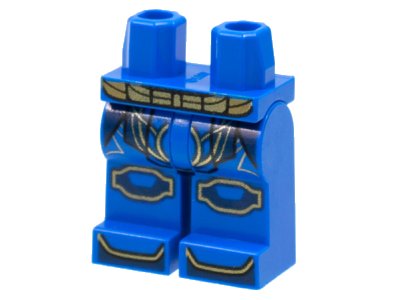 LEGO onderdeel Hips and Legs with Gold Belt, Knee Pads, Toes, Dark Blue Coattails Pattern (970c00pb1269)