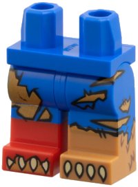 LEGO part Hips and Legs with Molded Medium Nougat Lower Leg / Boot Left, Molded Red Lower Leg / Boot Right and Prined Medium Nougat Fur Behind Rips and Tears, Tan Claws Pattern 970c00pb1817