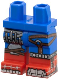 LEGO onderdeel Hips and Legs with Molded Red Lower Legs / Boots and Printed Asymmetric Silver Armor, Light Bluish Gray Webbing and Reddish Brown Straps Pattern 970c00pb1823