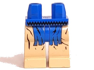 LEGO onderdeel Hips and Tan Legs with Western Indians Black Belt and Blue Fringe Pattern (970c02pb01)
