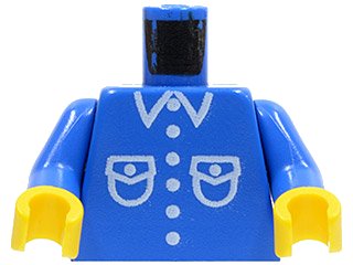 LEGO part Torso Shirt with White Pockets, Buttons, and Collar Pattern / Blue Arms / Yellow Hands (973p26c01)