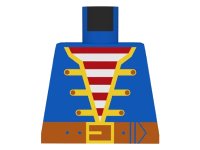 LEGO part Torso Pirate Jacket Open with Yellow Trim over Shirt with Red and White Horizontal Stripes, Dark Orange Belt with Buckle Pattern 973p34