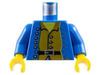 LEGO onderdeel Torso Pirate Jacket Open with Silver Buttons over Brown Shirt, Black Belt with Buckle, Yellow Neck Pattern / Blue Arms / Yellow Hands 973p39c01