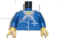LEGO part Torso Airplane Crew Female, Pocket, Pen, Scarf and Logo Pattern / Blue Arms / Yellow Hands 973pb0031c01