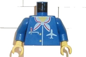 LEGO onderdeel Torso Airplane Crew Female, Pocket, Pen, Scarf and Logo Pattern / Blue Arms / Yellow Hands (973pb0031c01)