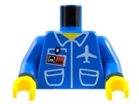 LEGO part Torso Airplane Crew Male, Pockets, ID Badge, 'AIR' and Logo Pattern / Blue Arms / Yellow Hands 973pb0097c01