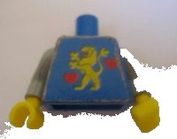 LEGO onderdeel Torso Castle Guard Lion Standing Yellow and 2 Red Hearts Pattern (Sticker) - 1592 / Light Gray Arms / Yellow Hands 973pb0152c01