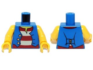 LEGO onderdeel Torso Pirate Vest Open with Gold Buttons over Shirt with Red and White Horizontal Stripes, Yellow Neck Pattern / Yellow Arms / Yellow Hands (973pb0525c01)