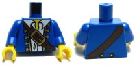 LEGO onderdeel Torso Pirate Jacket Open with Gold Trim over Torn White Shirt, Dark Brown Diagonal Belt with Buckle, Yellow Neck Pattern / Blue Arms / Yellow Hands 973pb0529c01