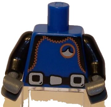 LEGO onderdeel Torso City Diver, Black Wetsuit with Orange Stitching and Weight Belt Pattern / Black Arms / Dark Bluish Gray Hands (973pb0671c01)