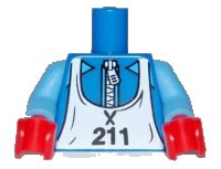 LEGO part Torso White Zipper and Ski Bib with '211' Pattern / Medium Blue Arms / Red Hands 973pb0718c01