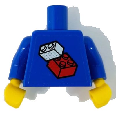LEGO onderdeel Torso Soccer World Team Player, Bricks Logo Sticker Front, White/Black Number Sticker Back Pattern (specify number in listing) / Blue Arms / Yellow Hands (973pb0772c01)