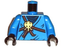LEGO onderdeel Torso Ninjago Brown Rope, Gold Medallion and Dark Blue Undershirt Pattern / Blue Arms / Black Hands (973pb0830c01)