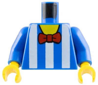LEGO onderdeel Torso Shirt with White Vertical Stripes, Red Bow Tie, Yellow Neck Pattern / Blue Arms / Yellow Hands (973pb0947c01)