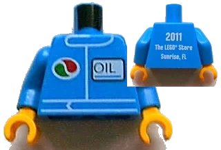 LEGO onderdeel Torso Octan Logo and Upright Font 'OIL' on Front, '2011 The LEGO Store Sunrise, FL' on Back Pattern / Blue Arms / Yellow Hands (973pb1173c01)