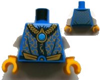 LEGO onderdeel Torso Robe with Gold and Dark Blue Collar and Dark Azure Round Jewel (Chi) Pattern / White Arms / Yellow Hands 973pb1334c01