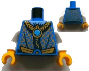 LEGO onderdeel Torso Robe with Gold and Dark Blue Collar and Dark Azure Round Jewel (Chi) Pattern / White Arms / Yellow Hands (973pb1334c01)