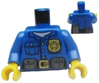 LEGO onderdeel Torso Police Shirt with White Undershirt, Gold Badge and Buckle, Black Belt with Pouches on Front, Radio on Back Pattern / Blue Arms / Yellow Hands 973pb1551c01