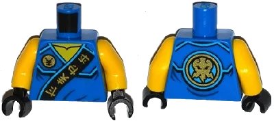 LEGO onderdeel Torso Ninjago Robe with Gold Asian Characters on Black Sash and Jay Power Emblem Pattern / Yellow Arms / Black Hands (973pb1907c01)