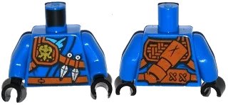 LEGO onderdeel Torso Ninjago Robe with Belt, Knife, Scabbard and Lightning Power Emblem Pattern / Blue Arms / Black Hands (973pb1981c01)