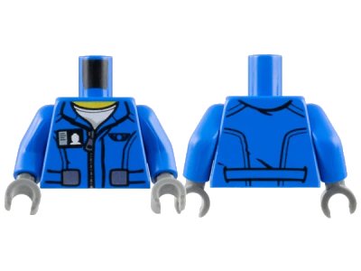 LEGO onderdeel Torso Flight Suit Jacket with Zipper and Minifigure ID Badge Pattern / Blue Arms / Dark Bluish Gray Hands (973pb2034c01)