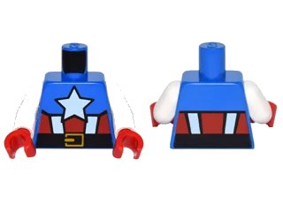 LEGO onderdeel Torso White Star, Red and White Stripes and Black Belt with Gold Buckle Pattern / White Arms / Red Hands (973pb2274c01)
