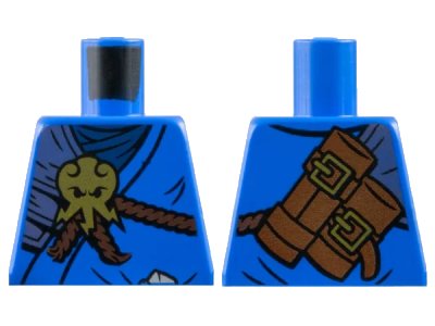LEGO onderdeel Torso Ninjago Brown Rope, Gold Medallion and Silver Armor Front, Scabbards on Back Pattern (973pb2517)