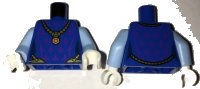 LEGO part Torso Female Dress with Dark Purple Fleur-de-lis and Gold Necklace with Orange Pendant Pattern / Bright Light Blue Arms / White Hands 973pb2546c01