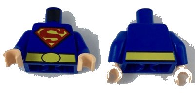 LEGO part Torso Shirt with Red and Yellow Superman 'S' Logo and Wide Yellow Belt Pattern / Blue Arms / Light Nougat Hands (973pb2778c01)