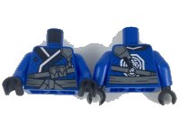 LEGO part Torso Tunic, Dark Bluish Gray Sash and Utility Strap, Black and White Hem, Emblem on Back Pattern / Blue Arms / Black Hands 973pb3044c01
