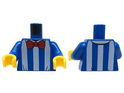 LEGO onderdeel Torso Shirt with White Vertical Stripes, Red Bow Tie Pattern / Blue Arms / Yellow Hands (973pb3536c01)