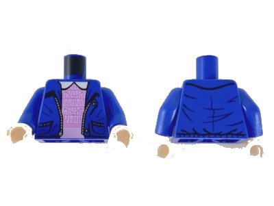 LEGO onderdeel Torso Jacket over Bright Pink Dress with White Collar and Dark Pink Detail Pattern / Blue Arms / Light Nougat Hands (973pb3559c01)