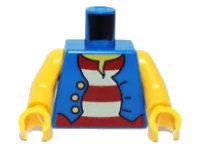 LEGO onderdeel Torso Pirate Vest Open with Gold Buttons over Shirt with Red and White Horizontal Stripes, Yellow Neck, NO Back Print Pattern (BAM) / Yellow Arms / Yellow Hands 973pb3706c01