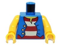 LEGO onderdeel Torso Pirate Vest Open with Gold Buttons over Shirt with Red and White Horizontal Stripes, Yellow Neck, NO Back Print Pattern (BAM) / Yellow Arms / Yellow Hands (973pb3706c01)