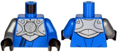 LEGO onderdeel Torso Armor, Silver Plate with Curly Lines over Robe and Dark Blue Strap Pattern / Blue Arm Left / Flat Silver Arm Right / Black Hands (973pb3922c01)