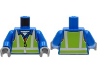 LEGO onderdeel Torso Safety Vest with Silver and Lime Reflective Stripes over Jacket with Orange Stripe Pattern / Blue Arms / Dark Bluish Gray Hands 973pb4117c01