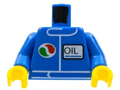 LEGO onderdeel Torso Octan Logo and Upright Font 'OIL' Pattern / Blue Arms / Yellow Hands (973pb4274c01)