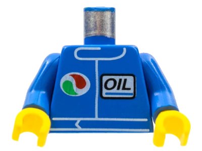 LEGO onderdeel Torso Octan Logo and Italic Font 'OIL' Pattern / Blue Arms / Yellow Hands (973pb4275c01)