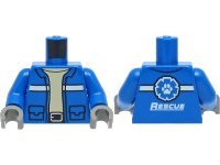 LEGO part Torso Jacket with Pockets, White Stripes and Silver Belt Buckle and Wildlife Rescue Logo with Paw Print on Back Pattern / Blue Arms / Dark Bluish Gray Hands 973pb4351c01