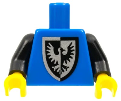 LEGO onderdeel Torso Castle Black Falcon with Shield Bottom Round Pattern (Reissue with Inside Ribs) / Black Arms / Yellow Hands (973pb4441c01)