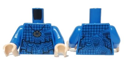 LEGO onderdeel Torso Shirt, Layered Frills, Metallic Silver Pendant, Geometric Pattern / Blue Arms / Light Nougat Hands (973pb4483c01)