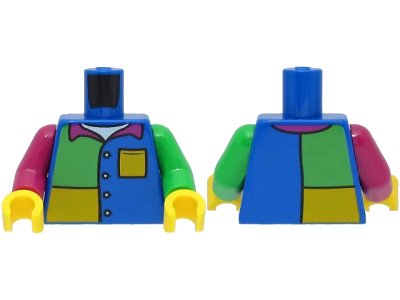 LEGO onderdeel Torso Jacket over White Shirt, Magenta Collar, Bright Light Orange and Bright Green Panels Pattern / Bright Green Arm Left / Magenta Arm Right / Yellow Hands (973pb4787c01)