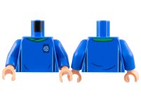 LEGO part Torso Soccer Uniform, Bright Green Collar, White and Dark Blue Side Stripes, Soccer Ball on Brick Logo Pattern / Blue Arms / Nougat Hands 973pb4962c02