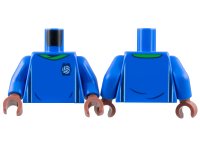 LEGO part Torso Soccer Uniform, Bright Green Collar, White and Dark Blue Side Stripes, Soccer Ball on Brick Logo Pattern / Blue Arms / Reddish Brown Hands 973pb4962c06