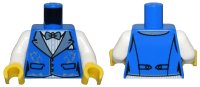 LEGO part Torso Vest with Pockets, Metallic Light Blue Wide Lapels and Filigree over White Striped Shirt, Bow Tie Pattern / White Arms / Yellow Hands 973pb5014c01