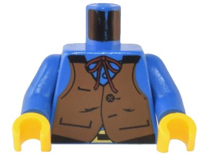 LEGO onderdeel Torso Western Cowboy Brown Vest, Buckle, String Bow Tie Pattern / Blue Arms / Yellow Hands (973px162c01)
